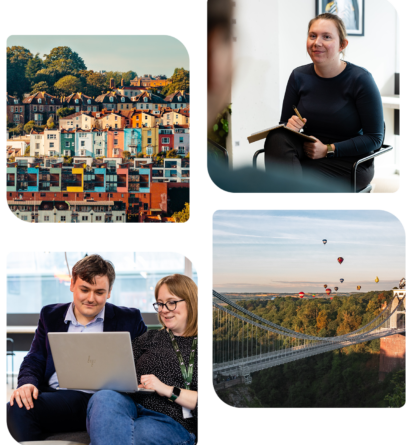 Collage of Sustainit team at work and view of Bristol