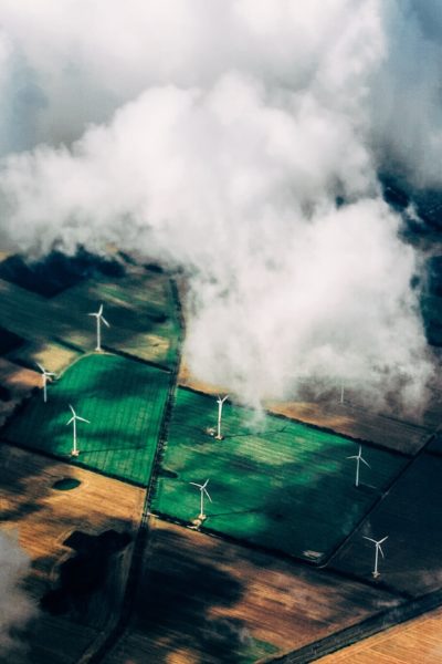 Green energy - wind turbines and clouds