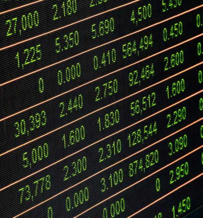 Digital display showing stocks trading